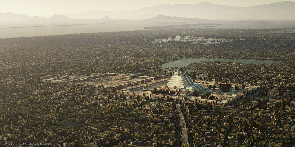 rekonstrukcija drevnih azteckih gradova tlatelolco i tenochtitlan na jezeru texcoco