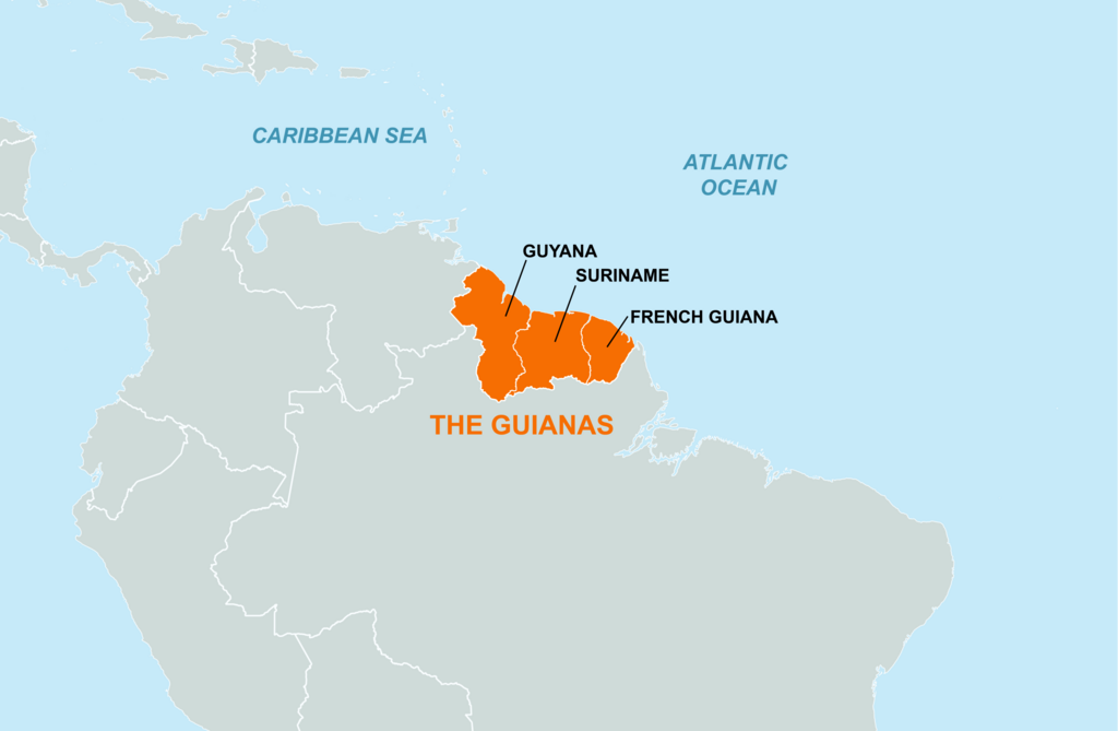 Mapa Juzne Amerike sa pozicijom Gvajane